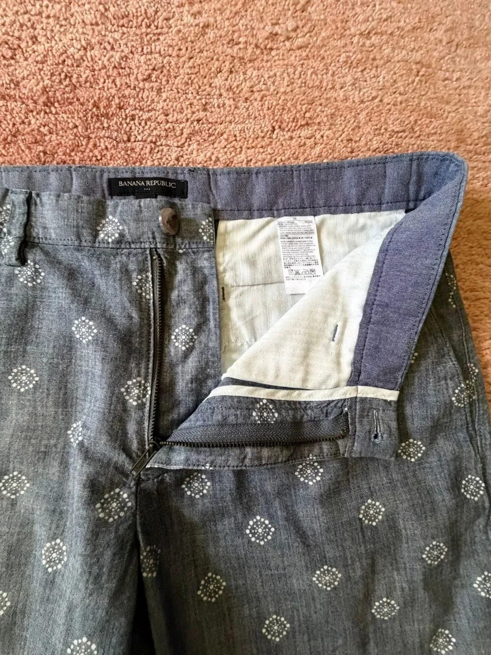 Banana Republic Men’s Gray Chambray Geometric Print Chino Shorts Size 31